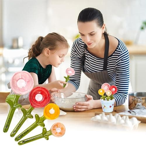 Blue Ceramic Measuring Cups and Spoons Set with Pot Holder, Cute Kitchen Baking Tools, Dishwasher Safe for Dry & Wet Ingredients, Unique Baking Gifts thumbnail 7