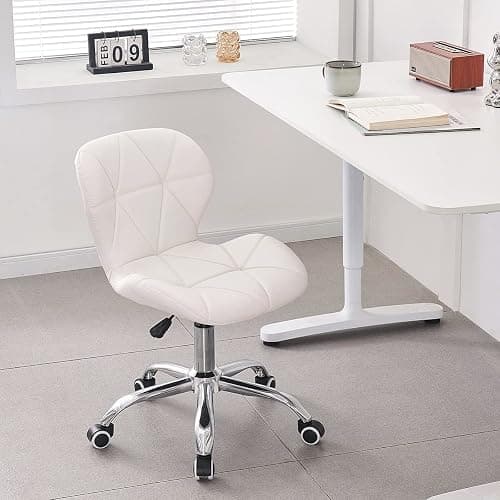 Jamiah Modern Desk Chairs Comfortable Study Chair Swivel Home Chair Height Adjustable PU Leather Desk Chair with Lift Chrome Legs for Home Bedrooms (White) thumbnail 2