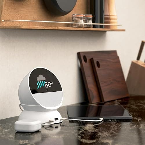 Echo Spot Bundle: Includes Echo Spot (2024 Release) | Glacier White & Made for Amazon Stand with USB-C and USB-A Charging Ports | Glacier White thumbnail 5