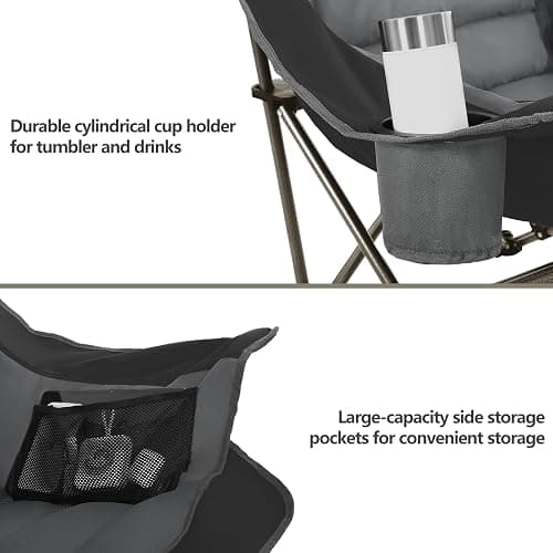 Colegence Oversized XL Padded Camping Chair Set of 2 Wide Heavy Duty Lawn Chairs Support 450 LBS Portable Folding Gaint Camp Chair for Outdoor Outside Sports Baseball Soccer-Black and Grey thumbnail 8