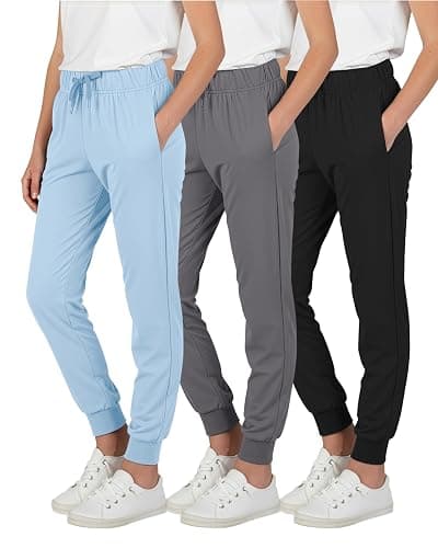 Real Essentials 3 Pack: Girls' Lounge Joggers Soft Athletic Performance Casual Sweatpants (Ages 7-16) - Image 1