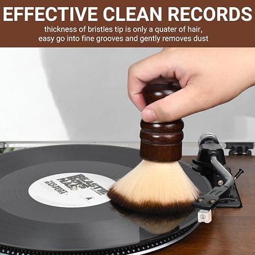 2-in-1 Vinyl Record Cleaning Kit with Stylus Brush - Anti Static Soft Record Cleaning Kit for Albums Record Players - Retro Wooden Handle Record Brush - High Density Microfiber Bristles Vinyl Brush thumbnail 3