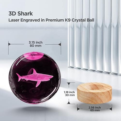 3D Shark Crystal Ball Night Light with Remote Lifelike 3.15 In Shark Sea Animal Glass Ball Lamps with 16 Color LED Wooden Base for Birthday Holiday, Cool Shark Toy Room Decor Gifts for Boys Girls Kids thumbnail 2