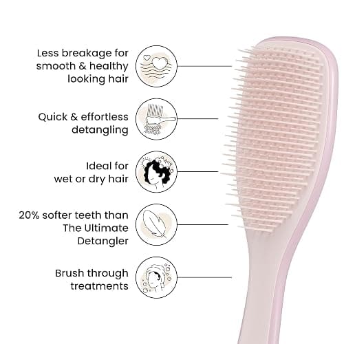Tangle Teezer Fine and Fragile Ultimate Detangler Hairbrush for Coloured, Fine & Thin Hair - Two-Tiered Soft Flex Teeth Reduce Breakage & Pulling - Gentle on Delicate Hair - Pink Dust thumbnail 4
