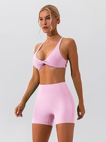 ABOCIW Workout Sets for Women 2 Piece Twist Front Halter Sports Bras High Waist Biker Shorts Exercise Gym Yoga Outfit thumbnail 2