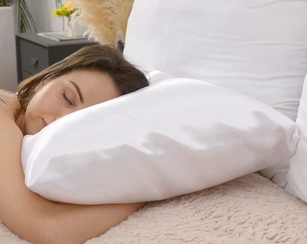 Hugs Living Silky Satin Pillowcase, Cooling and Gentle on Hair and Skin, 2 Pack (White, Queen: 20" x 30") thumbnail 6