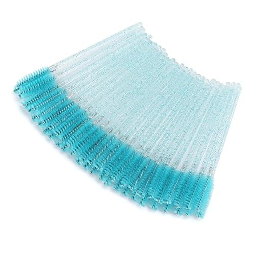 Tbestmax 50 Pcs Disposable Mascara Wands, Crystal Eyebrow Spoolies Brush for Eyelash Extensions, Eye Lash and Makeup Brush (Blue) - Image 1