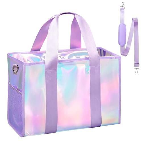 Beach Bag 26L Large Iridescent Waterproof Beach Tote Bag for Women with Zipper & Phone Pouch Sand/Tip-Proof Crossbody - Image 1