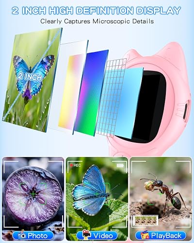 Oripira Kids Microscope Handheld, Autofocus 500X 1080P Microscope for Kids Digital, Mini Portable Pocket Miniscope Kids Toys for Ages 3 4 5 6 7 8 9 10 11 12 Year Old Boys Girls, Pink thumbnail 3