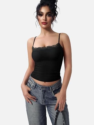 YEOREO Women Lace Cami Y2K Square Neck Double Lined Sexy Strap Tank Top Sleeveless Going Out Party Club Basic Shirt thumbnail 3
