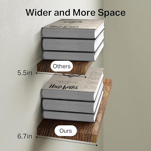 BAYKA Floating Shelves, 22.5 inch Rustic Wood Wall Shelves for Bathroom，Bedroom, Living Room, Kitchen & Book, Hanging Display Decor Organization Shelf with 22 lbs Capacity (Rustic Brown) thumbnail 3