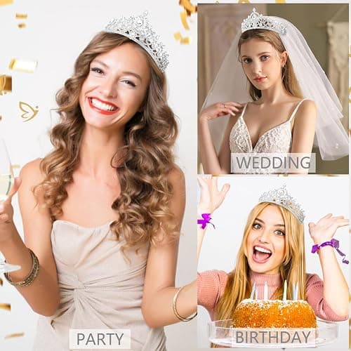 Atoden Silver Crown Tiara Crystal Queen Crown Princess Tiara Rhinestone Headband Headpieces for Women Girls Wedding Hair Accessories for Brides Bridal Prom Birthday Party Pageant Halloween Cosplay thumbnail 4