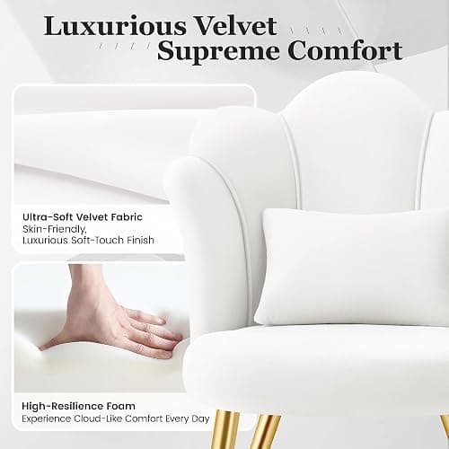 BestGlory Petal Makeup Vanity Chair with Back, Flower Chair Comfy No Wheels for Girls Women, Makeup Chair with Golden Metal Legs & Lumbar Pillow for Living Room/Makeup Room/Bedroom/Home Office - White thumbnail 5