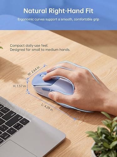 hunart H6 49g Wireless Mouse, Bluetooth & 2.4GHz, Rechargeable, Blue | Silent Clicks, USB-C Charging, Two Ways to Connect, Lightweight Right-Hand Ergonomic Comfort, For Laptop, MacBook, Office thumbnail 6