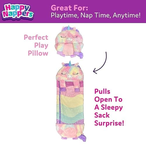 Happy Nappers 2-in-1 Pillow & Sleepy Sack Dreamy the Unicorn 54x20 Medium | Plush animal opens into a cozy sleeping bag for kids age 3+. 54 x 20 inch soft play character for travel and sleepovers thumbnail 4