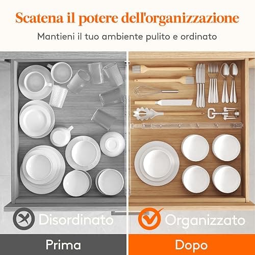 Lifewit 4 Divisori per Cassetti Cucina Alti 6cm, 40.6-56cm, Organizer Regolabili per Utensili, Vestiti e Trucchi, Separatori per Cassetti in Plastica per Camere da Letto thumbnail 8