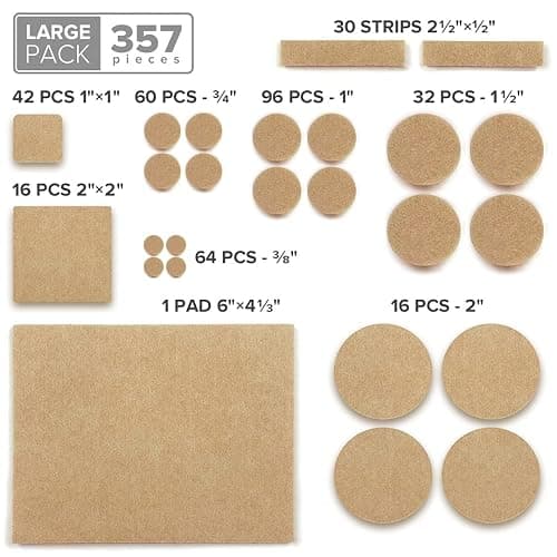 X-Protector 357 pcs Beige Felt Furniture Pads - Huge Quantity of Hardwood Floor Protectors with Many Big Sizes - Protect Any Type of Hard Floor thumbnail 5