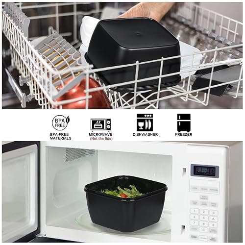 Greentainer Lunchbox Auslaufsichere Bento Box mit 1 Gabel, Salatbehälter mit Dressingbehälter, 3 Fächer Salatbox-to-go für Schule,Arbeit,Picknick, Reisen,Camping (Schwarz, 1500 ML) thumbnail 8