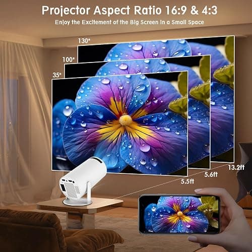 Mini Projector, HY300 PRO Portable Projector, Smart Projector Support 4K 1080P with Dual-Band WIFI6 5G Wireless 5.4 Bluetooth, 200 ANSI, Auto Keystone Correction, 35"-130" Screen Video Projector thumbnail 5