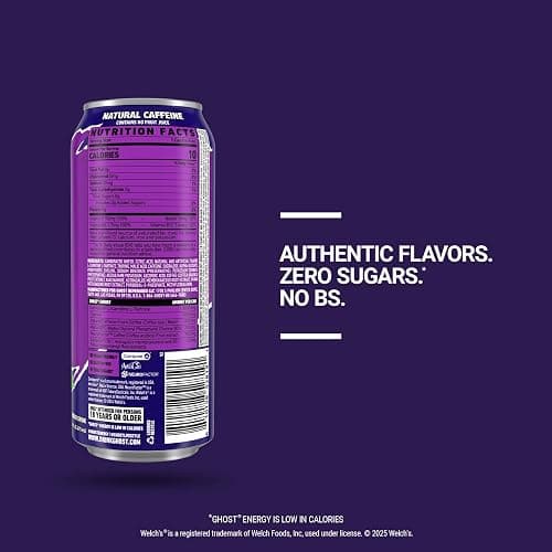 GHOST Energy Drink - 12-Pack, Welch's Grape, 16oz Cans - Energy & Focus & No Artificial Colors - 200mg of Natural Caffeine, L-Carnitine & Taurine - Gluten-Free & Vegan thumbnail 3