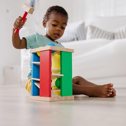 Melissa & Doug Deluxe Pound and Roll Wooden Tower Toy with Hammer, White thumbnail 8
