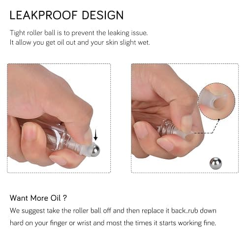 PrettyCare 12 Pack, 10 ml Essential Oil Roller Bottles with Stainless Steel Roller Ball - Refillable Leak-proof Empty Thick Clear Glass Roll on Bottles with Metal Caps for Travel, Perfume thumbnail 2