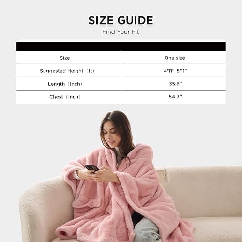 Bedsure Blanket Poncho for Women, Hooded Wearable Fleece Blanket for Adult, Winter Poncho Shawl Wrap Cape as Gifts for Mom thumbnail 6