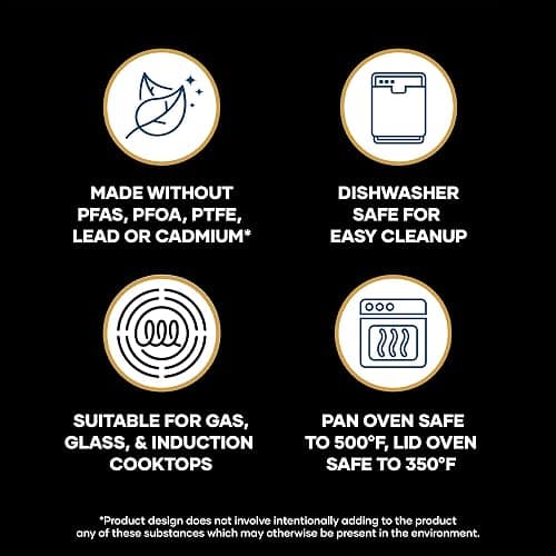 Farberware Forged Induction Ceramic Nonstick Pots and Pans Set with Lids and Kitchen Cooking Tools - Dishwasher Safe, Suitable for All Stovetops, 12 Piece Cookware Set - Black and Gold thumbnail 9