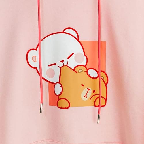 Milkmochabear Official Smooch and Snuggle Pink Black Fleece Hoodie Unisex Drop-Shoulder Milk Mocha Screen Print Embroidered thumbnail 2