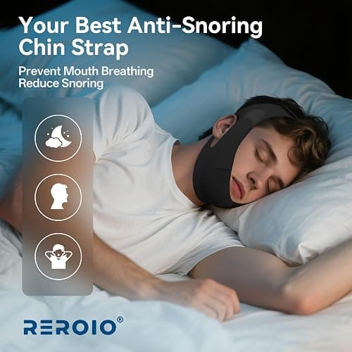 REROIO Chin Strap for Sleeping with 4-Side Adjustment, Anti Snoring Chin Strap Elasticity for Adults, Anti Snoring Devices Breathable and Durable, Snore Stopper for CPAP Users, Black, M thumbnail 7