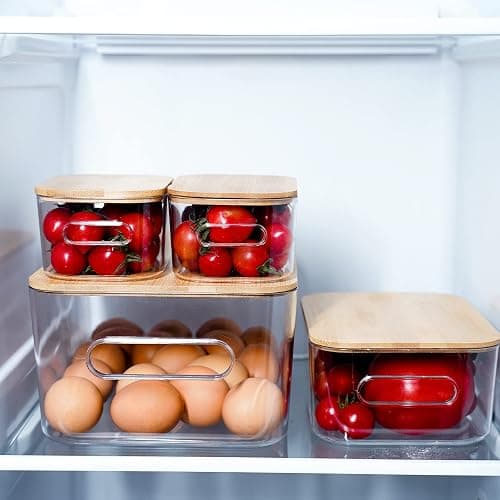 Orgaizer, Storage Bins with lid, Organizer ,Storage box ,Clear Plastic Storage Organizer Bins with bamboo Lids for Home Office, Kitchen, Cupboard, Pantry Shelves, Medicine Cabinet -3 size -4pcs thumbnail 2