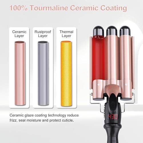kuwa Crimper Hair Tool,3 Barrel Curling Iron,hairCrimper for Women,Hair Waver with LCD Temperature Display,Long-Lasting Natural Tight Waves thumbnail 3