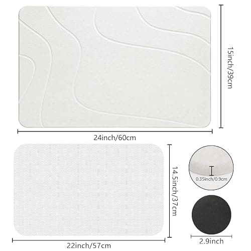 Ceecysaa Stone Bath Mat, Non-Slip Diatomaceous Earth Shower Mat, Quick Drying Bath Mat Stone, Super Absorbent Diatomite Bath Mats for Bathroom Kitchen, Easy to Clean, 60 x 39cm, White thumbnail 2