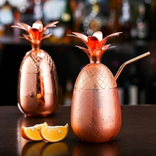 Kukyller Stainless Steel Cocktail Mixing Glass, Stainless Steel Pineapple Cocktail Mixer Drinking Shaker Accessories Pineapple Shape Cocktail Cup for Bartender, Home Bar Use 500ml (Rose Gold) thumbnail 2