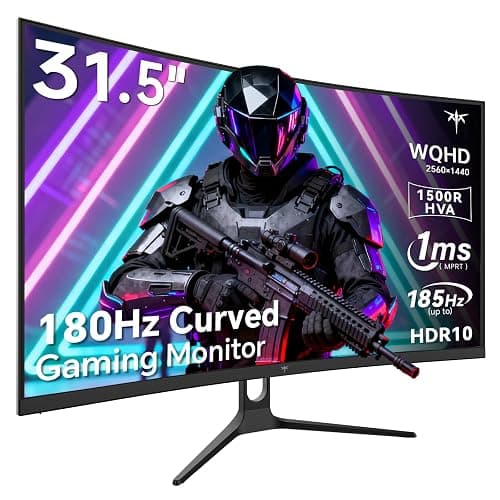 KTC 32 Inch Curved Gaming Monitor, 2K 180Hz Computer Monitor, Up to 185Hz, QHD 1500R PC Monitor 1ms with Adaptive Sync, DisplayPort/HDMI/USB, VESA Wall Mount, Tilt Adjustable, H32S5 - Image 1