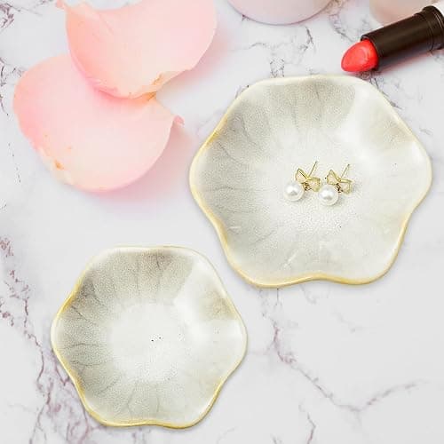 Bliceon Ceramic Trinket Dish and Ring Holder - Decorative Jewelry Tray for Rings, Keys and Small Items - Gift for Women, Mothers, Weddings, Bridal Showers and Birthdays - White thumbnail 5