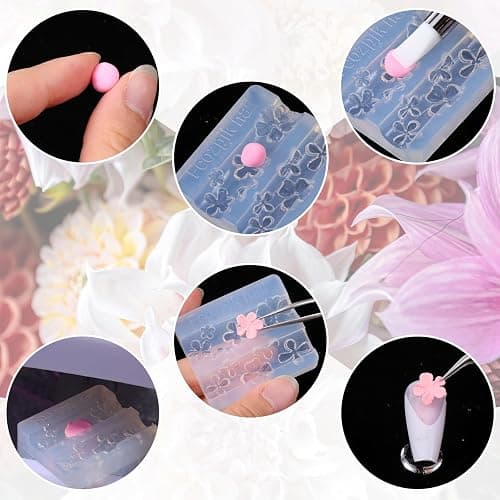2Pcs Silicone Nail Art Molds with Carving Pen Clear Flowers Modeling Template Nail Molds Silicone Nail Tools DIY Nail Supplies for Manicure Decorations thumbnail 3