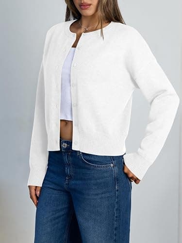Trendy Queen Cropped Cardigan Sweaters for Women Lightweight Crop Knit Y2k Fall Outfits Fashion Clothes 2025 thumbnail 3