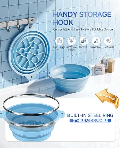 Foldable Silicone Face Ice Bath Bowl with Built-in Ice Tray, Cold Plunge Therapy for Skin Tightening, Puffiness Reduction & Acne Relief, Portable Spa Tool for Home & Travel (Blue) thumbnail 5