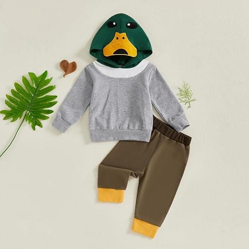 Toddler Baby Boy Fall Winter Clothes Mallard Duck Hoodie Long Sleeve Hooded Sweatshirt Pants Set Cute 2 Piece Outfit thumbnail 3