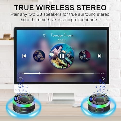 Shower Bluetooth Speaker IPX7 Waterproof, Portable Bluetooth Speakers with Suction Cup and Time Display, Crystal Sound&Bass LED Light 1100mAh, Wireless Shower Speaker for Outdoor/Kayak/ Gifts/Beach thumbnail 5
