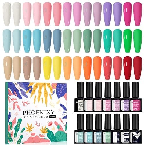 Phoenixy Gel Nail Polish, 21 Colours Nail Polish Starter Kit Soak Off Gel Polish Nail Varnish Set Base and Top Coat Gifts Set for Women - Image 1