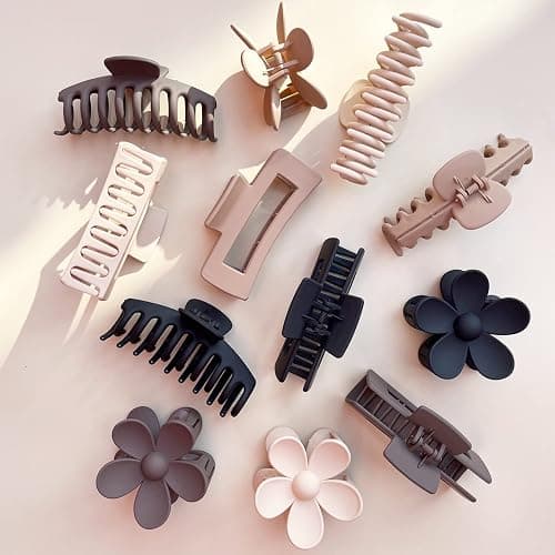 Large Hair Claw Clips 12 Pack, Flower Hair Clips for Thin Hair, Big Square Matte Strong hold for Thick Hair, 3 Styles Hair Clips for Women Thick Hair Neutral Colors thumbnail 6