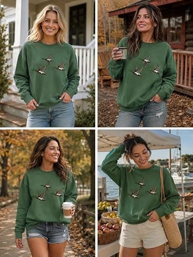 Mallard Duck Sweatshirt Camo Hunting Season Duck Sweatshirts for Women Men | Vintage Fall Scene Duck Sweatshirt Flying Mallards Camouflage Cozy Season Autumn Hoodies, Lightweight, Breathable thumbnail 2