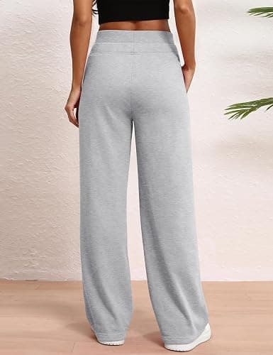 HeSaYep Women's Wide Leg Sweatpants Double Waisted Fleece Baggy Sweat Pants with Pockets thumbnail 2