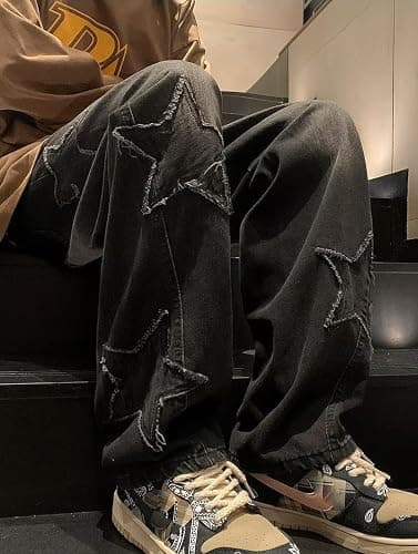 Mens Y2k Star Jeans High Waisted Hip Hop Streetwear Jeans Loose Baggy Embroidery Aesthetic Harajuku Denim Pants thumbnail 2