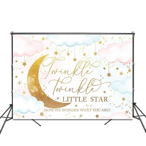 Fitumiw Twinkle Twinkle Little Star Gender Reveal Backdrop 7x5ft Pink or Blue How We Wonder What You are Gender Reveal Background Party Decorations Moon and Stars Boy or Girl Banner - 7x5ft - Pink&Blue thumbnail 2