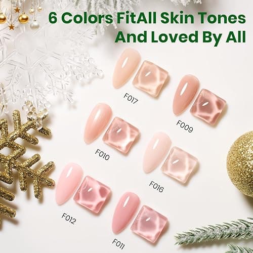Beetles Rubber Base Gel Nail Polish - Christmas Limited, 6 Colors Nude Gel Polish Pink Peach Neutral Sheer Base Colors for French Nail Tips Flexible U V LED Soak Off DIY Home Manicure Winter Gifts thumbnail 4