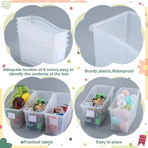 Suzile Book Bins with Labels Linking Storage Bins Folder Magazine File Holder Interlocking Plastic Book Organizer Container for Office Classroom Home(Clear Colors,12 Pcs) thumbnail 4