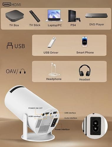 WellSonic Mini Projector Support 4K, 200 Ansi Outdoor & Home Movie Portable Projector with Wifi6 and 5.0 Bluetooth, Automatic Keystone Correction, 180°Rotatable, Compatible with HDMI USB PC Laptop thumbnail 8